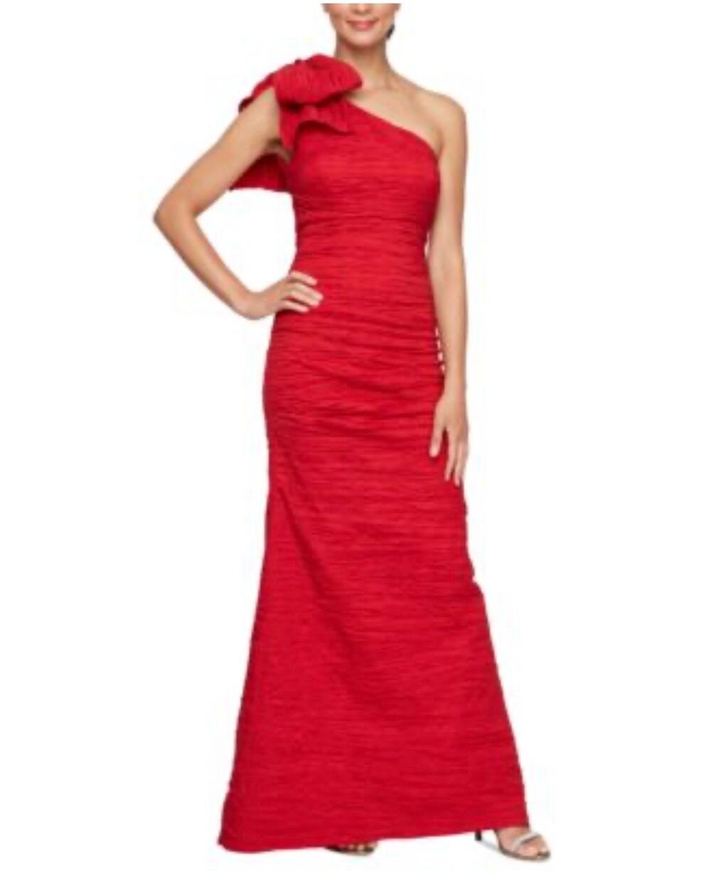 Alex Evenings Bow-Detail One-Shoulder Scuba Crepe Dress